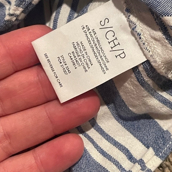 Cabi 5343 Wing Top linen blue white stripe blouse - Picture 7 of 7